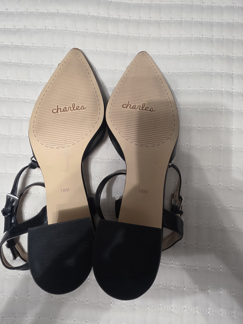 Charles by Charles David Black Pointed T-Strap Heels with Crystal Accent - Picture 7 of 8